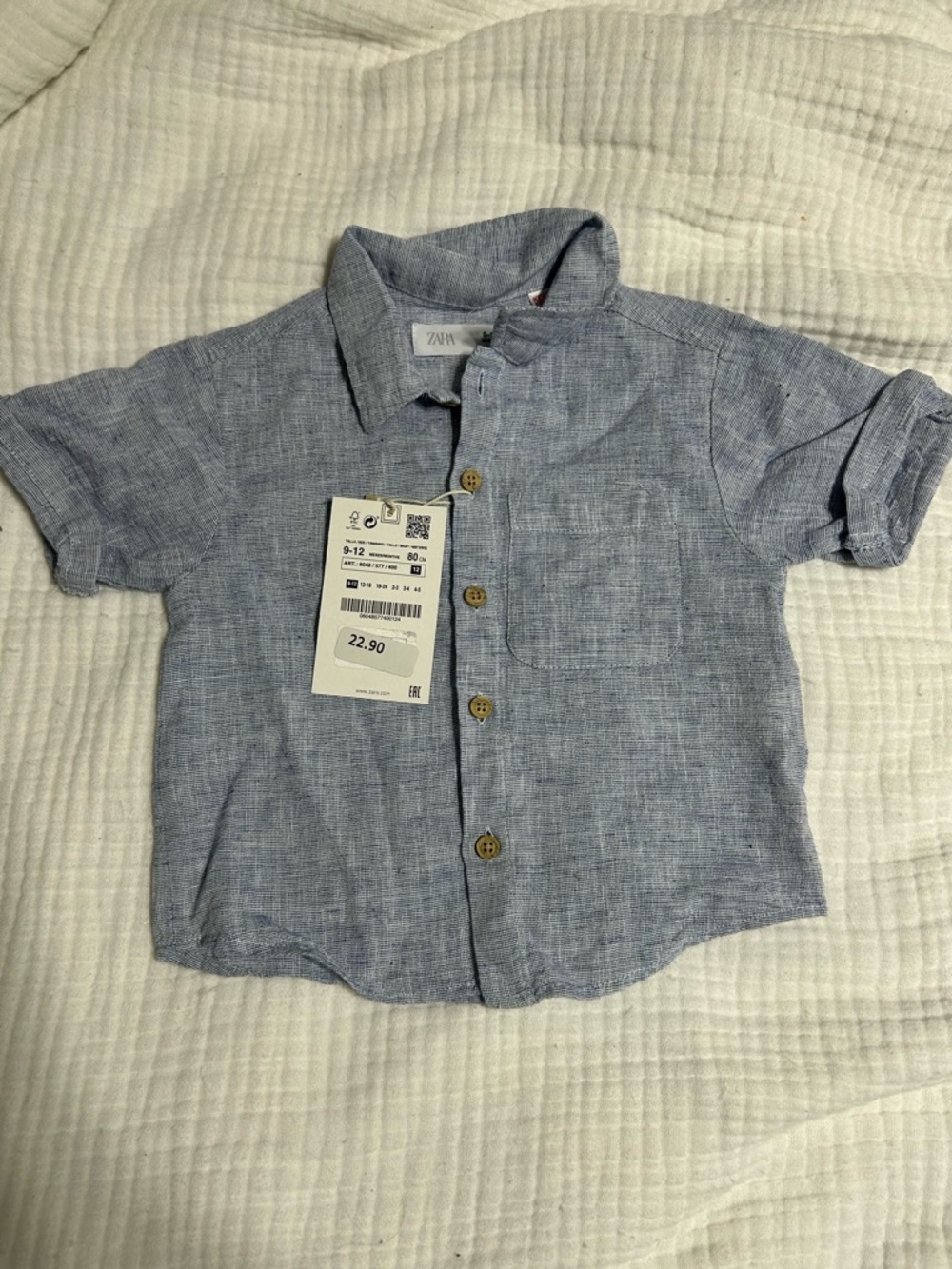 NWT Zara Baby Boy Blue Button Up Shirt Size 9-12 Months